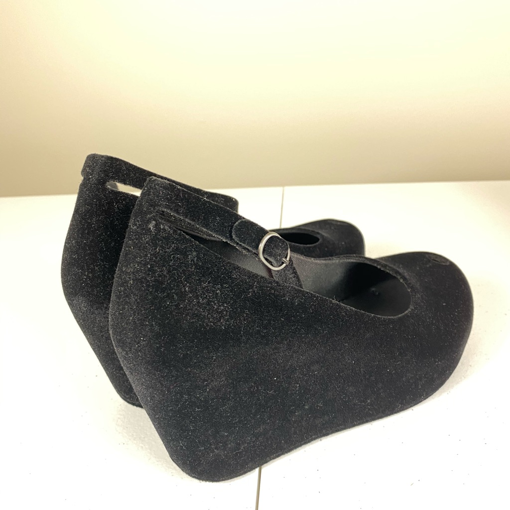 Melissa Black Velvet Wedge Mary Janes 8